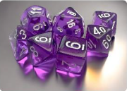 Translucent Purple/White Mini Polyhedral 7-Die Set