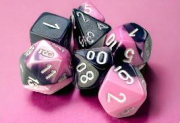 Gemini Black-Pink/White Mini Polyhedral 7-Die Set