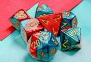 Gemini Red-Teal/Gold Mini Polyhedral 7-Die Set