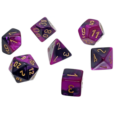 Gemini Black-Purple/Gold Mini Polyhedral 7-Die Set