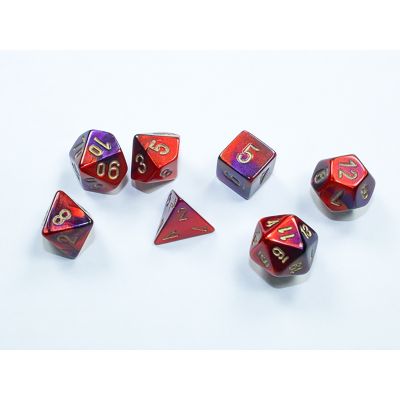Gemini Purple-Red/Gold Mini Polyhedral 7-Die Set
