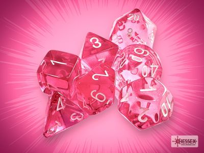 Translucent Pink/White Polyhedral 7-Die Set