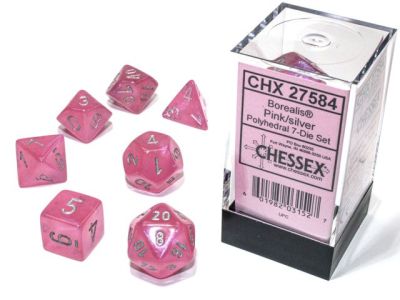 Borealis Luminary Pink/Silver Polyhedral 7-Die Set