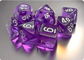 Translucent Purple/White Mini Polyhedral 7-Dice Set