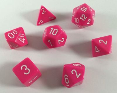 Opaque Pink/White Polyhedral 7-Die Set